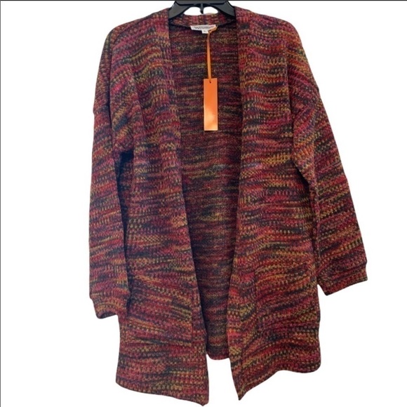NEW WONDERLAND Boutique Red Gold Purple Open Cardigan Small - Picture 1 of 9